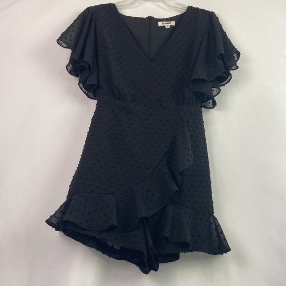 BB Dakota Black Ruffle Trim Belted Mini w/ Shorts Dress - Picture 8 of 16